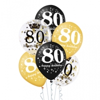 Balónky latexové 80. narozeniny černá/zlatá mix 30 cm 12 ks