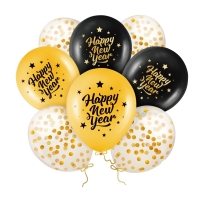 Bal�nky latexov� HNY �erno-zlat� 30cm 8ks