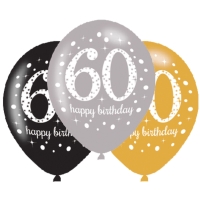 Balónky latexové Sparkling Happy Birthday "60" 27,5 cm 6 ks