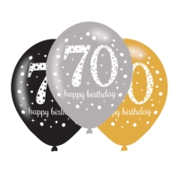 Balónky latexové Sparkling Happy Birthday "70" 27,5 cm 6 ks