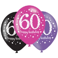 Balónky latexové Sparkling Happy Birthday růžové "60" 27,5 cm 6 ks