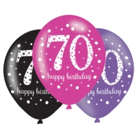 Balónky latexové Sparkling Happy Birthday růžové "70" 27,5 cm 6 ks