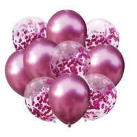 Balónky latexové chromové/s konfetami tmavě růžové 30 cm 10 ks