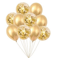Balónky latexové chromové/s konfetami zlaté 30 cm 10 ks
