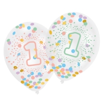 Balónky latexové s duhovými konfetami První narozeniny 6 ks