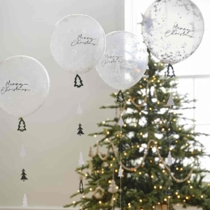 Balnky latexov transparentn s konfetami Merry Christmas a zvsem 30 cm 5 ks