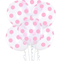 Balónky latexové transparentní Růžové puntíky 30 cm 100 ks