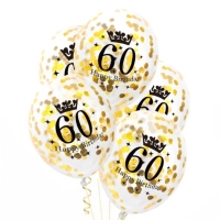 Balónky latexové transparentní s konfetami 60. narozeniny zlaté 30 cm 1ks