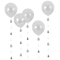 Balónky latexové transparentní s konfetami Merry Christmas a závěsem 30 cm 5 ks