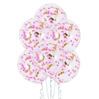 Balónky latexové transparentní s konfetami růžová/zlatá 30 cm 4 ks