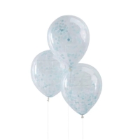 Balónky průhledné s modrými konfetami 5 ks