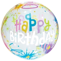 Balónová bublina transparentní Happy Birthday 37 cm
