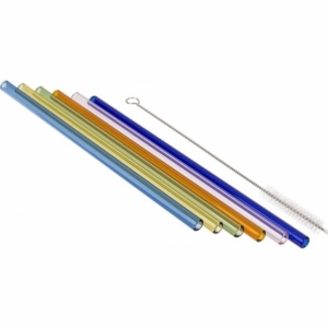 Brčka skleněná s čistícím kartáčkem mix barev 6 ks