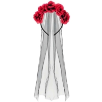 Čelenka s červenými růžemi a závojem