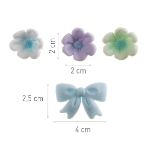 Cukrové dekorace Květy modré s mašličkou