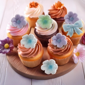 Cukrové dekorace Květy modré s mašličkou