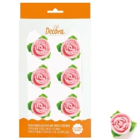 Cukrové dekorace Růžičky s lístky růžové 3 cm 6 ks