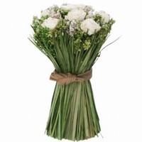 DEKORAČNÍ puget bílé růže se zelení 8x11cm
