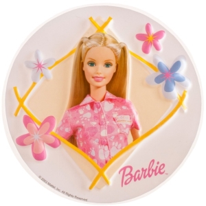 Dekorace na dort plastový disk Barbie 18 cm 3 ks