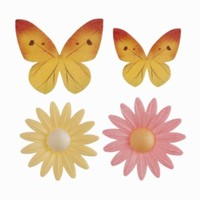 Dekorace na dort z jedlého papíru Květy 4 ks a motýli 4 ks