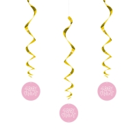 Dekorace závěsná Spirály Baby Shower růžovo-zlaté 3 ks