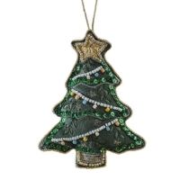 Dekorace závěsná ozdoba Vánoční stromeček vyšívaný 8 cm