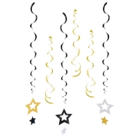 Dekorace závěsné spirály Hvězdy s glitry 6 ks