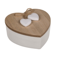 Dózička ve tvaru srdce dřevo/bílá 12,5 cm