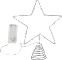 Hvězda na vánoční stromeček stříbrná se světýlky 25 x 20 cm