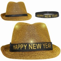 KLOBOUK Happy New Year zlat� s LED