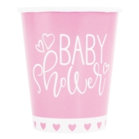 Kelímky papírové Baby Shower růžové 266 ml 8 ks