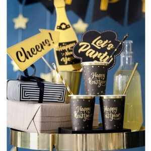 Kelímky papírové HNY černo-zlaté 220ml 6ks