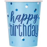Kelmky paprov Happy Birthday modr s puntky 270 ml 8 ks