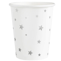 Kelímky papírové bílé se stříbrnými hvězdami 220ml 6ks