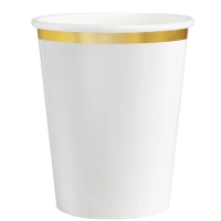 Kelímky papírové bílé se zlatým proužkem 220 ml 6 ks