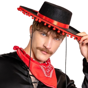 Klobouk mexick� �ern� s �erven�mi bambulkami