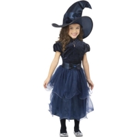 Kostým dětský Čarodějka tmavě modrý s kloboukem vel. S (4-6 let)