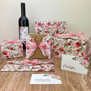 Krabička na výslužku se stuhou Růže 1 ks - 11 x 11 x 7 cm