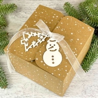 Krabička vánoční dárková Sněhulák a stromeček 16,5 x 16,5 x 11 cm 8 ks