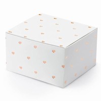 Krabičky bílé s rosegold srdíčky 10ks - 6 x 3.5 x 5.5cm