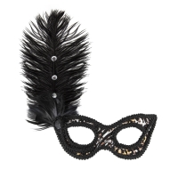 Maska karnevalová černá leopardí s peřím