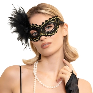 Maska karnevalov erno-zlat s pem