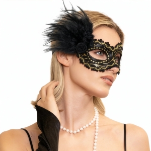 Maska karnevalov erno-zlat s pem