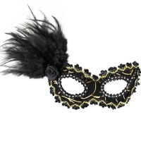 Maska karnevalová černo-zlatá s peřím