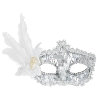 Maska karnevalová stříbrná s peřím