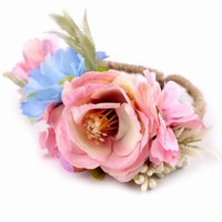 NÁRAMEK BOHO s textilními květy - pudrová růže