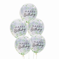 Narozeninové balónky se zelenými konfetkami 5 ks 30 cm