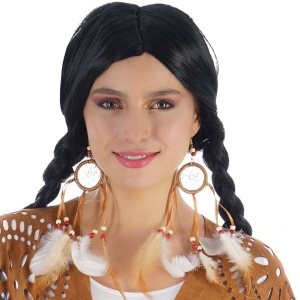 Náušnice s lapačem snů, bílé a hnědé peří