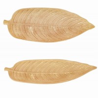 PODNOS dřevěný zlatý Tropický list 45,5x18cm