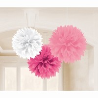 POMPOMS dekorace růžová/bílá 3ks